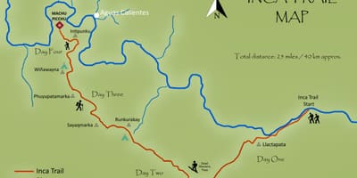 Kaart inca trail Peruu